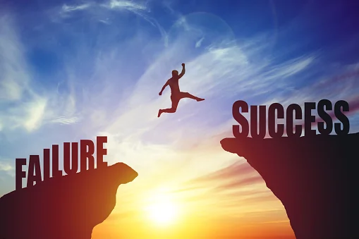 A person jumping over a gap center failure and success