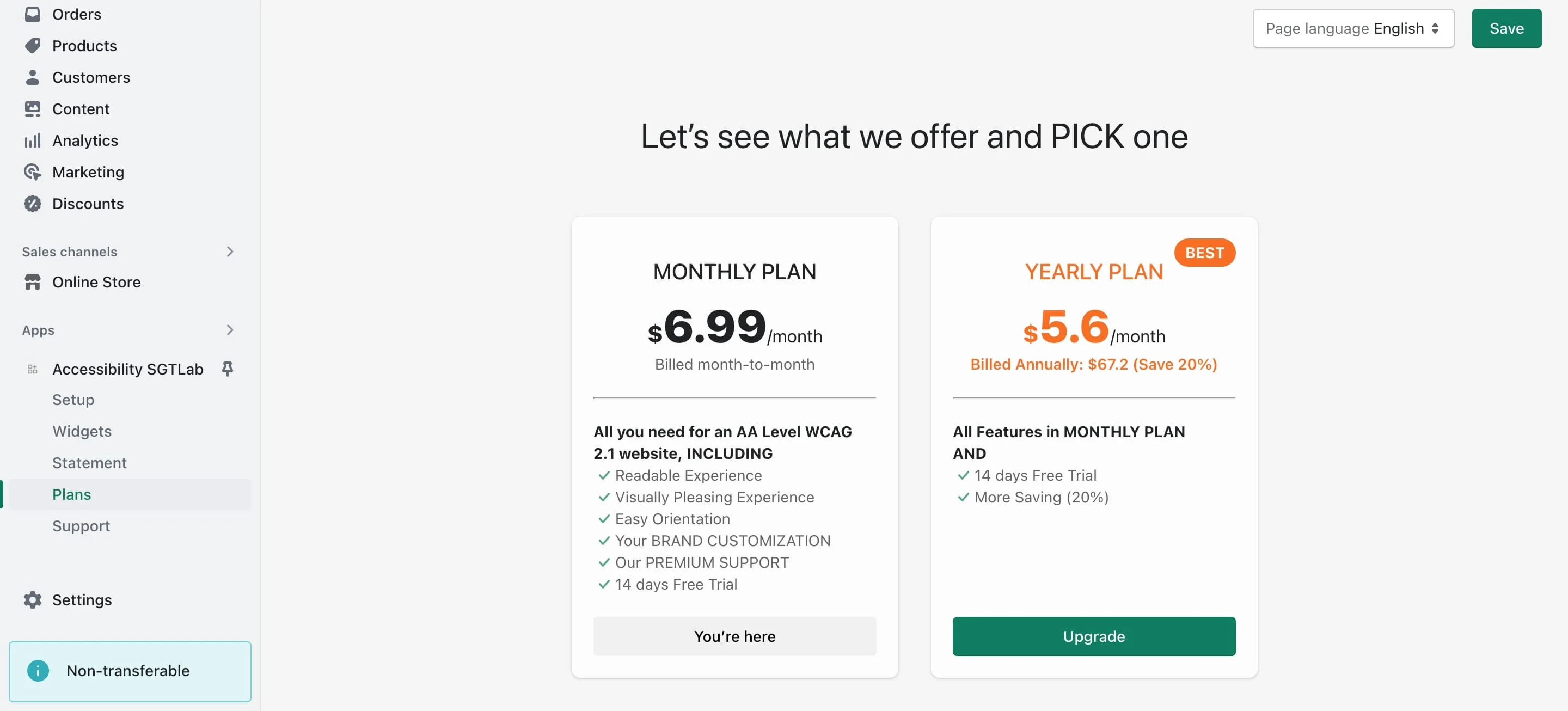 Select Plans to go to the subscription page.