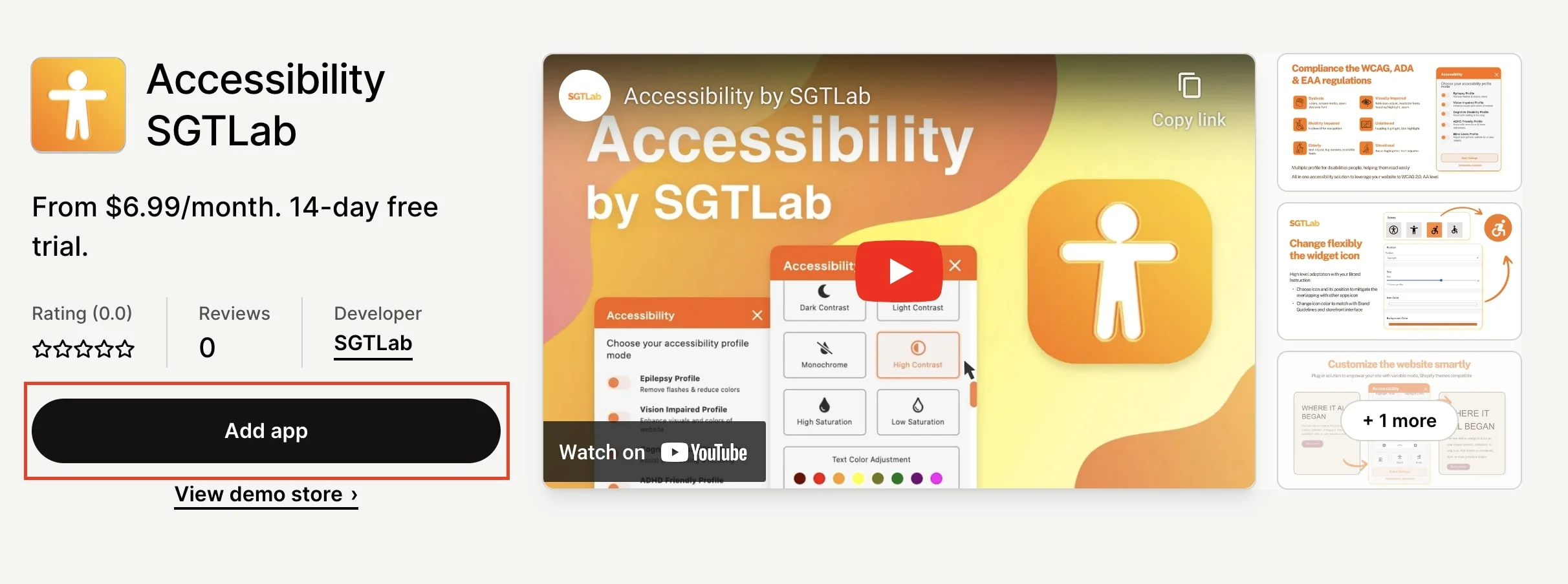 On Shopify product page, click button Add app to begin the installation process.